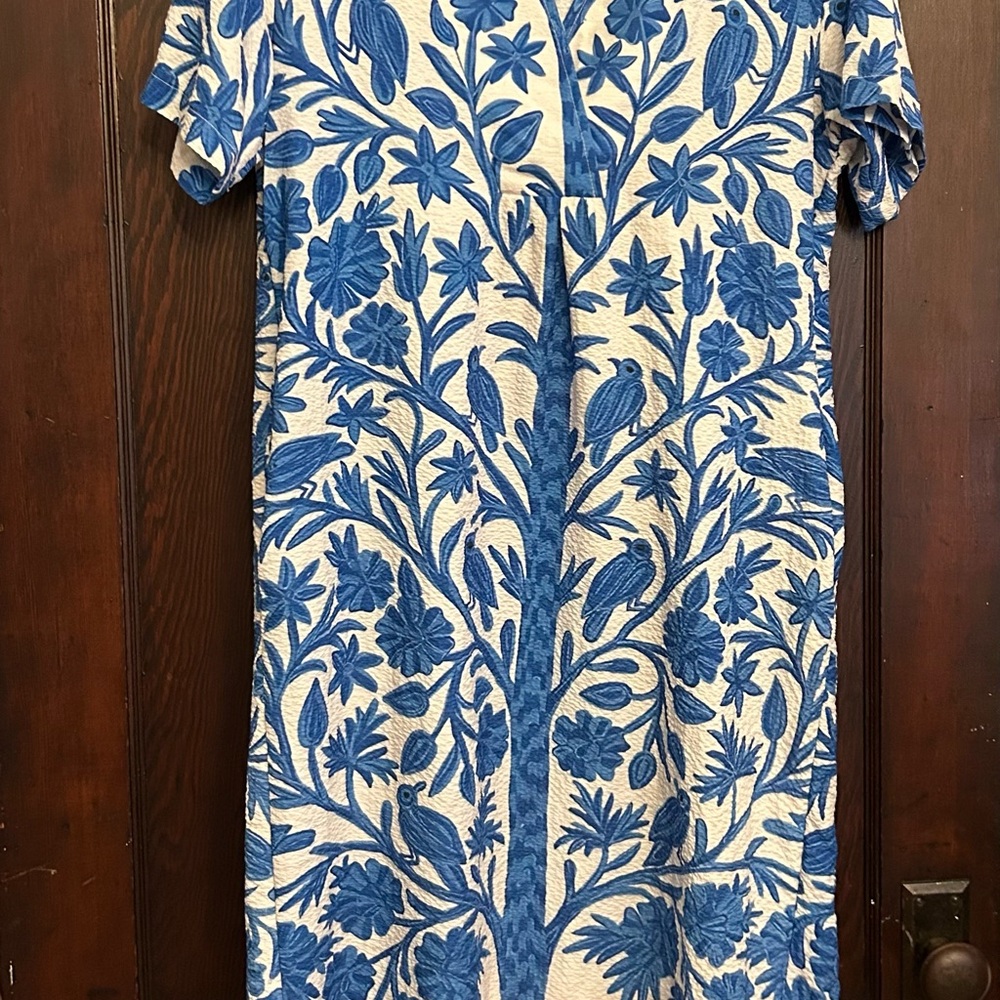 Blue & White Floral Tree Shift Dress